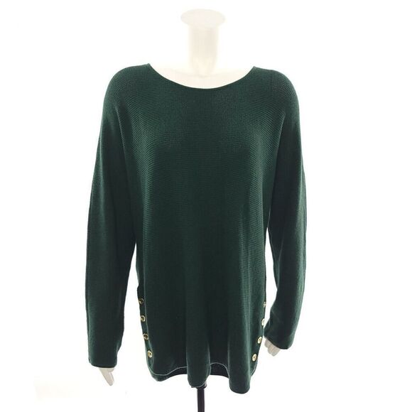 Michael Kors Solid Dark Emerald Green Long Sleeve Knit Shirt Size Large - Picture 1 of 9